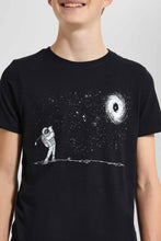 تنزيل الصورة على معرض الصور، Redtag-Black-Space-Golf-T-Shirt-Graphic-T-Shirts-Senior-Boys-9 to 14 Years
