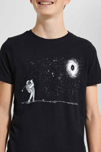 Redtag-Black-Space-Golf-T-Shirt-Graphic-T-Shirts-Senior-Boys-9 to 14 Years