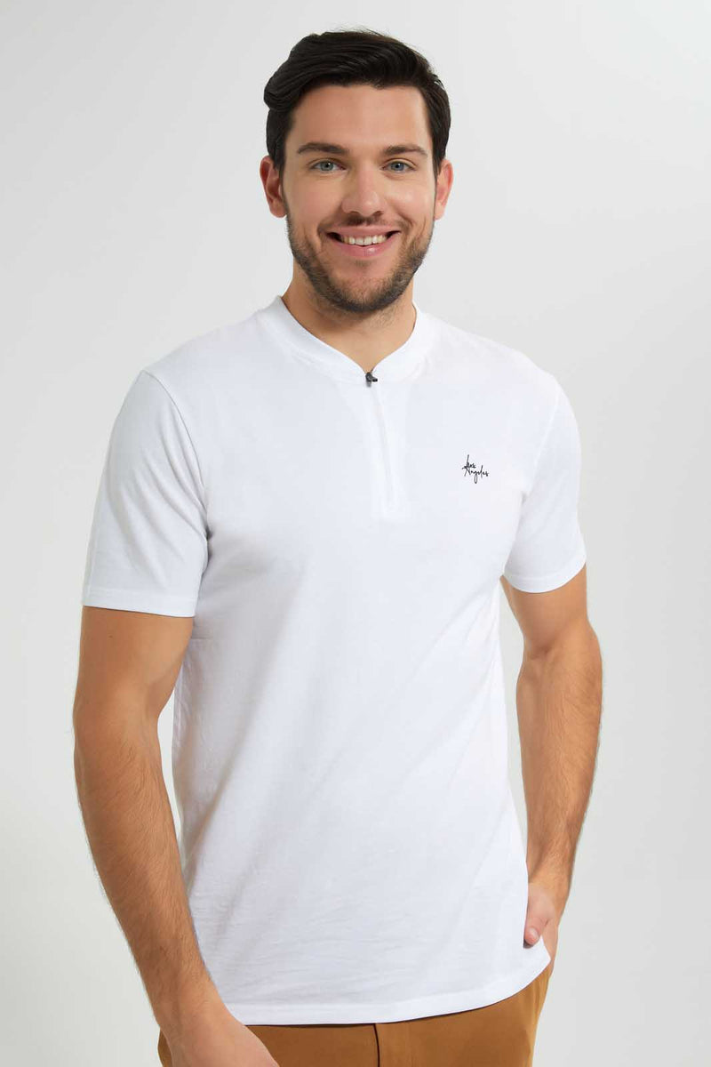 Redtag-White-Zip-Placket-Polo-Shirt-Polo-Shirts-Men's-