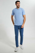 تنزيل الصورة على معرض الصور، Redtag-Blue-Zip-Placket-Polo-Shirt-Polo-Shirts-Men&#39;s-
