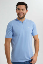 تنزيل الصورة على معرض الصور، Redtag-Blue-Zip-Placket-Polo-Shirt-Polo-Shirts-Men&#39;s-
