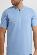 تنزيل الصورة على معرض الصور، Redtag-Blue-Zip-Placket-Polo-Shirt-Polo-Shirts-Men&#39;s-
