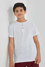 تنزيل الصورة على معرض الصور، Redtag-White-Jacquard-Henley-T-Shirt-Henley-T-Shirts-Senior-Boys-9 to 14 Years
