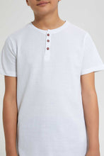 تنزيل الصورة على معرض الصور، Redtag-White-Jacquard-Henley-T-Shirt-Henley-T-Shirts-Senior-Boys-9 to 14 Years
