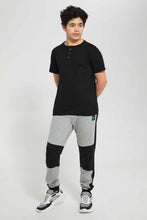 Load image into Gallery viewer, Redtag-Black-Jacquard-Henley-T-Shirt-Henley-T-Shirts-Senior-Boys-9 to 14 Years
