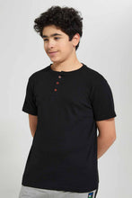 Load image into Gallery viewer, Redtag-Black-Jacquard-Henley-T-Shirt-Henley-T-Shirts-Senior-Boys-9 to 14 Years
