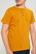 تنزيل الصورة على معرض الصور، Redtag-Yellow-Jacquard-Henley-T-Shirt-Henley-T-Shirts-Senior-Boys-9 to 14 Years
