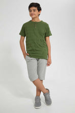 Load image into Gallery viewer, Redtag-Olive-Jacquard-Henley-T-Shirt-Henley-T-Shirts-Senior-Boys-9 to 14 Years
