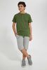 Redtag-Olive-Jacquard-Henley-T-Shirt-Henley-T-Shirts-Senior-Boys-9 to 14 Years