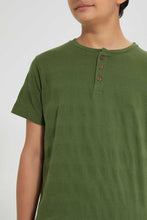 Load image into Gallery viewer, Redtag-Olive-Jacquard-Henley-T-Shirt-Henley-T-Shirts-Senior-Boys-9 to 14 Years
