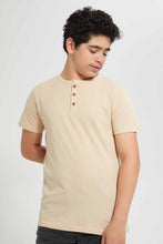 تنزيل الصورة على معرض الصور، Redtag-Beige-Jacquard-Henley-T-Shirt-Henley-T-Shirts-Senior-Boys-9 to 14 Years
