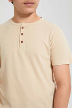 تنزيل الصورة على معرض الصور، Redtag-Beige-Jacquard-Henley-T-Shirt-Henley-T-Shirts-Senior-Boys-9 to 14 Years
