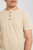 Redtag-Beige-Jacquard-Henley-T-Shirt-Henley-T-Shirts-Senior-Boys-9 to 14 Years