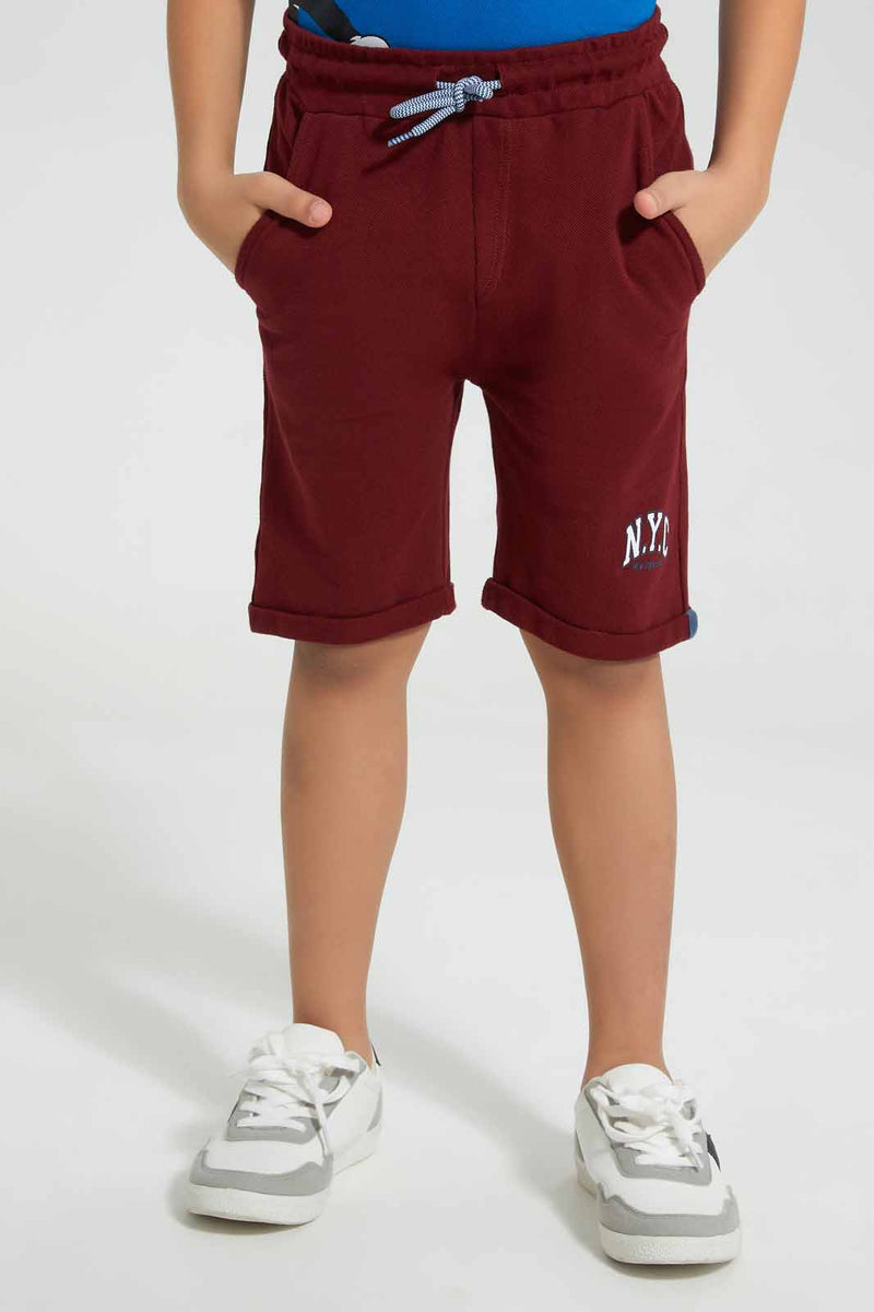 Redtag-Burgundy-Pique-Knit-Short-Active-Shorts-Boys-2 to 8 Years