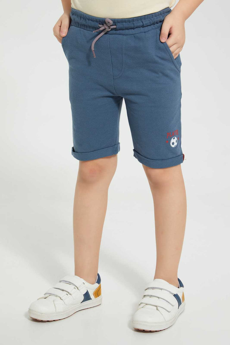 Redtag-Navy-Pique-Knit-Short-Active-Shorts-Boys-2 to 8 Years