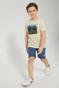 Redtag-Navy-Pique-Knit-Short-Active-Shorts-Boys-2 to 8 Years