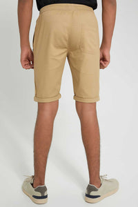 Redtag-Beige-Pull-On-Trouser-Short-Chino-Shorts-Senior-Boys-9 to 14 Years