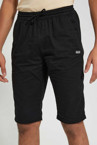 Redtag-Black-Pull-On-Trouser-Short-Chino-Shorts-Senior-Boys-9 to 14 Years