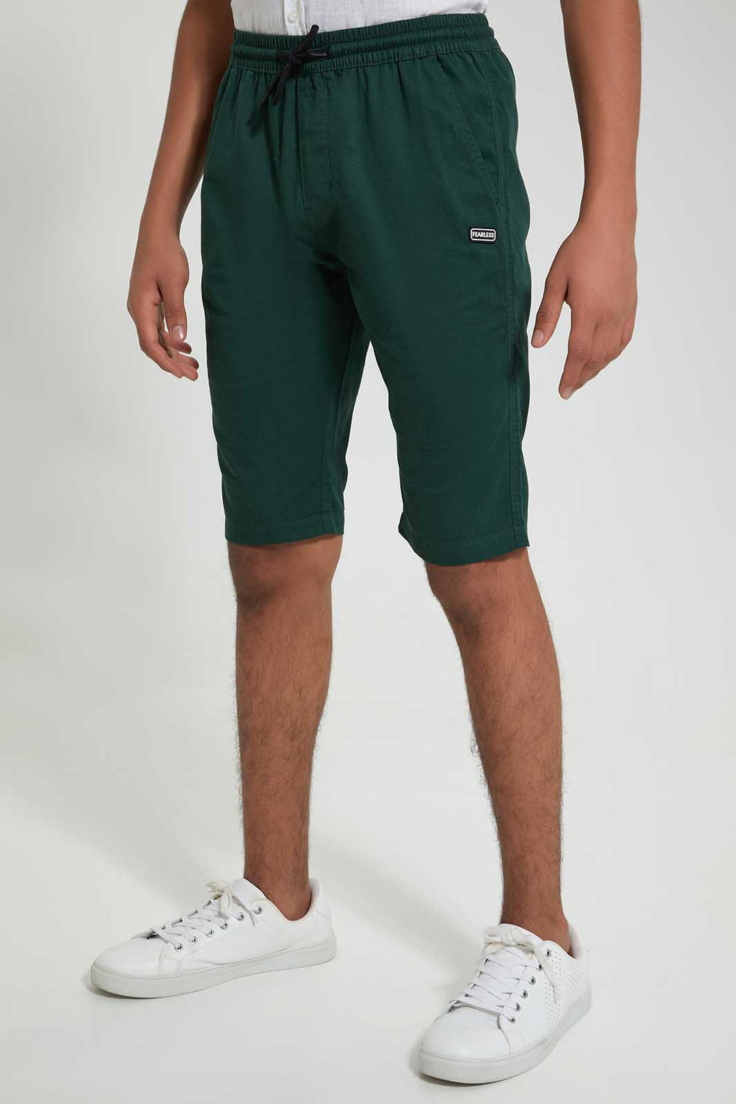 Redtag-Olive-Pull-On-Trouser-Short-Chino-Shorts-Senior-Boys-9 to 14 Years