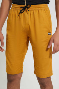 Redtag-Mustard-Pull-On-Trouser-Short-Chino-Shorts-Senior-Boys-9 to 14 Years