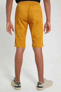 Redtag-Mustard-Pull-On-Trouser-Short-Chino-Shorts-Senior-Boys-9 to 14 Years