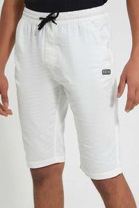 Redtag-White-Pull-On-Trouser-Short-Chino-Shorts-Senior-Boys-9 to 14 Years