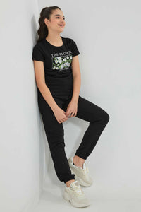 Redtag-Black-Basic-T-Shirt-Graphic-T-Shirts-Senior-Girls-9 to 14 Years