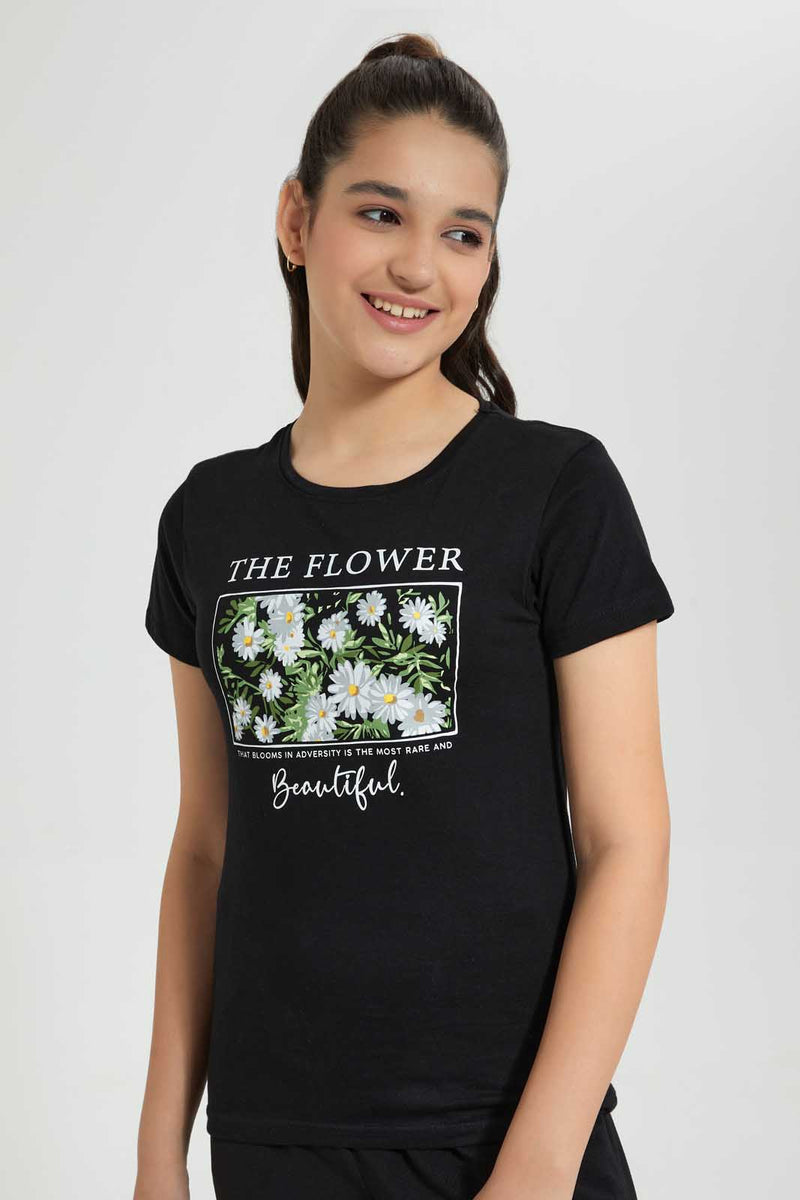 Redtag-Black-Basic-T-Shirt-Graphic-T-Shirts-Senior-Girls-9 to 14 Years