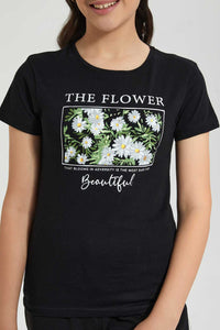 Redtag-Black-Basic-T-Shirt-Graphic-T-Shirts-Senior-Girls-9 to 14 Years