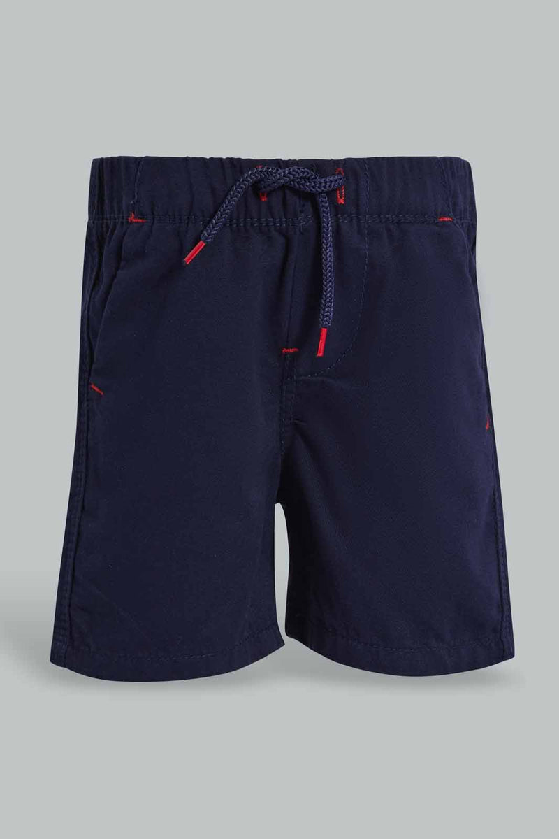 Redtag-Navy-Trouser-Pull-On-Short-Pull-On-Shorts-Infant-Boys-3 to 24 Months