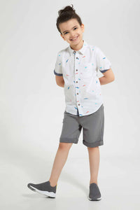 Redtag-Blue-Dino-Aop-Short-Sleeve-Shirt-Casual-Shirts-Boys-2 to 8 Years