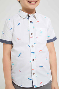 Redtag-Blue-Dino-Aop-Short-Sleeve-Shirt-Casual-Shirts-Boys-2 to 8 Years