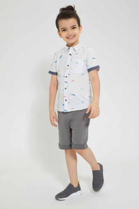 Redtag-Blue-Dino-Aop-Short-Sleeve-Shirt-Casual-Shirts-Boys-2 to 8 Years