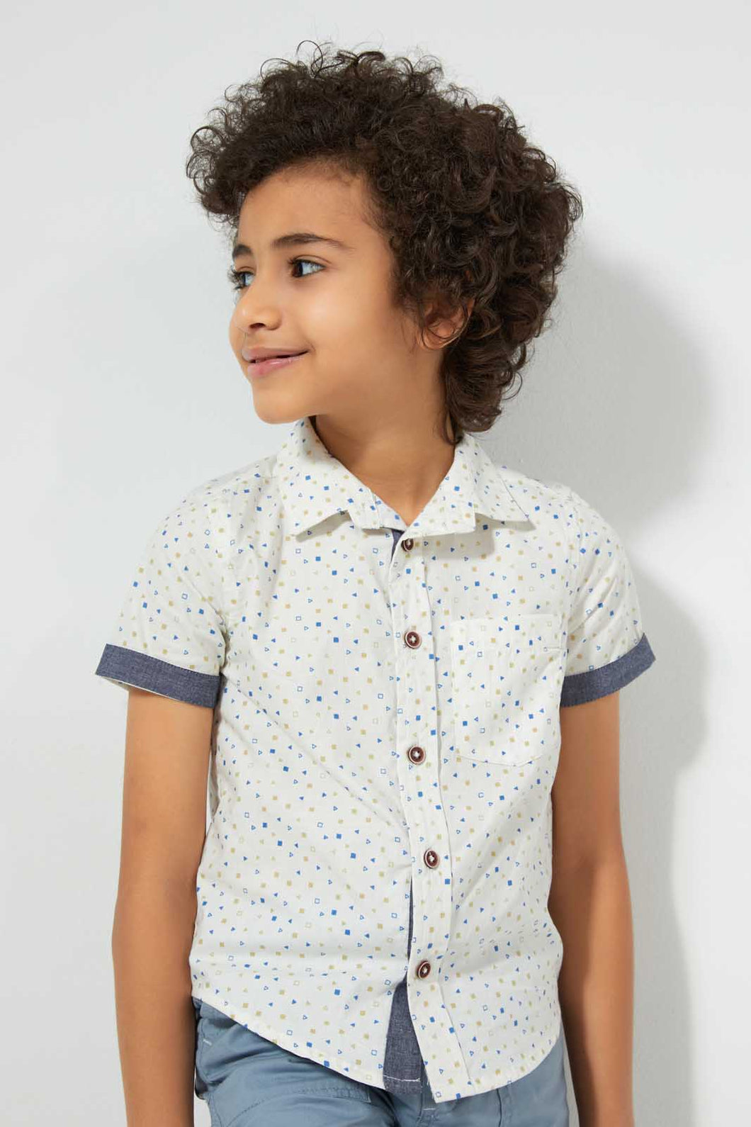 Redtag-White-Patterned-Aop-Short-Sleeve-Shirt-Casual-Shirts-Boys-2 to 8 Years