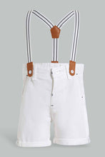 تنزيل الصورة على معرض الصور، Redtag-White-Linen-Suspender-Trouser-Short-Chino-Shorts-Infant-Boys-3 to 24 Months
