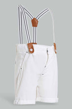 تنزيل الصورة على معرض الصور، Redtag-White-Linen-Suspender-Trouser-Short-Chino-Shorts-Infant-Boys-3 to 24 Months
