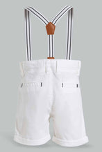 تنزيل الصورة على معرض الصور، Redtag-White-Linen-Suspender-Trouser-Short-Chino-Shorts-Infant-Boys-3 to 24 Months
