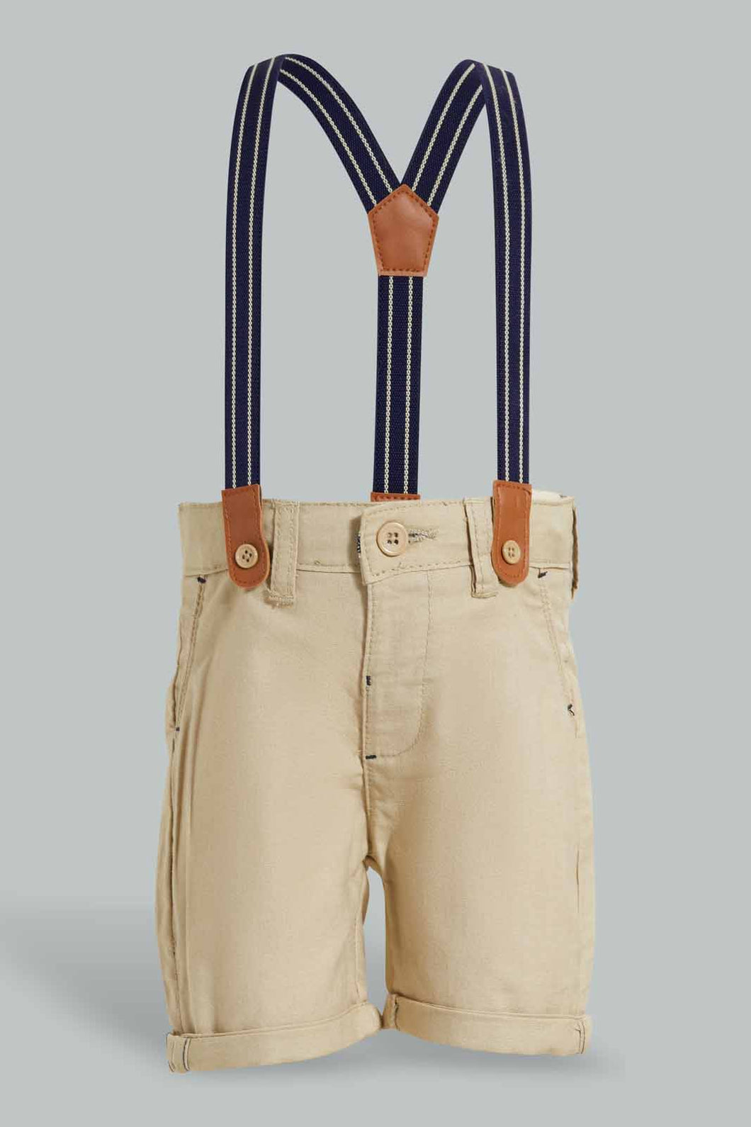 Redtag-Biege-Linen-Suspender-Trouser-Short-Chino-Shorts-Infant-Boys-3 to 24 Months