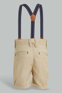 Redtag-Biege-Linen-Suspender-Trouser-Short-Chino-Shorts-Infant-Boys-3 to 24 Months