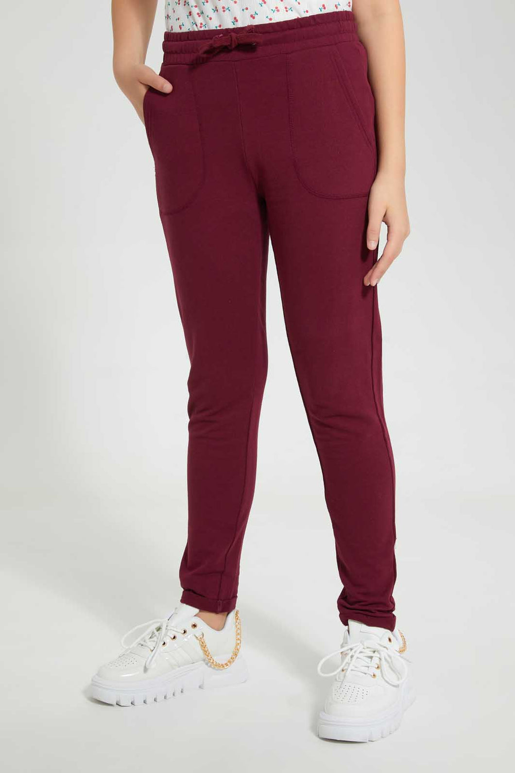 Redtag-Burgundy-Basic-Track-Pant-Joggers-Senior-Girls-9 to 14 Years