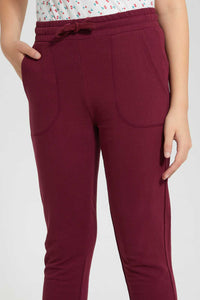 Redtag-Burgundy-Basic-Track-Pant-Joggers-Senior-Girls-9 to 14 Years