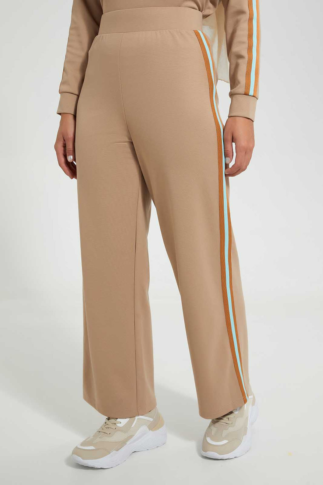 Redtag-Beige-Bottom-Plain-With-Side-Stripe-Trousers-Women's-