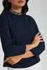 Redtag-Navy-Embellished-Neck-Blouse-Blouses-Women's-