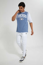 تنزيل الصورة على معرض الصور، Redtag-Sky-Blue-Oversized-T-Shirt-With-Mock-White-Sleeves-T-Shirts-Men&#39;s-
