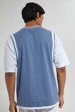 تنزيل الصورة على معرض الصور، Redtag-Sky-Blue-Oversized-T-Shirt-With-Mock-White-Sleeves-T-Shirts-Men&#39;s-
