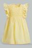 Redtag-Yellow-Smocking-Yoke-Flutter-Sleeves-Dress-Dresses-Infant-Girls-3 to 24 Months