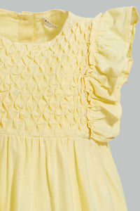 Redtag-Yellow-Smocking-Yoke-Flutter-Sleeves-Dress-Dresses-Infant-Girls-3 to 24 Months