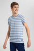 Redtag-Blue-Stripe-Keyshape-T-Shirt-Plain-T-Shirts-Senior-Boys-9 to 14 Years
