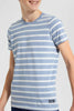 Redtag-Blue-Stripe-Keyshape-T-Shirt-Plain-T-Shirts-Senior-Boys-9 to 14 Years