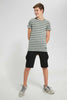 Redtag-Olive-Stripe-Keyshape-T-Shirt-Plain-T-Shirts-Senior-Boys-9 to 14 Years